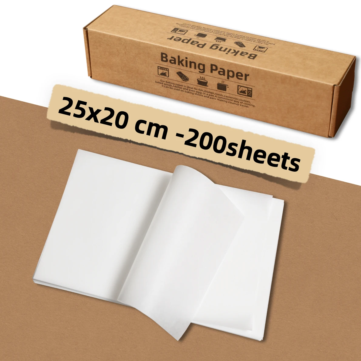 25x20cm 200Pcs Parchment Pape Unbleached Precut Baking Paper for Baking Cookies, Frying, Air Fryer, Cooking,Grilling Rack, Oven