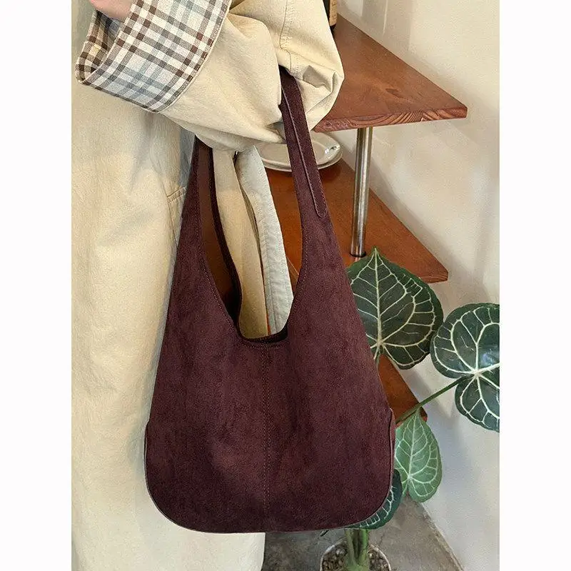 Faux Suede Women Bucket Shoulder Bag Commute Design Female Handbag and Purse Large Capacity Winter Ladies Composite Bag Bolsas