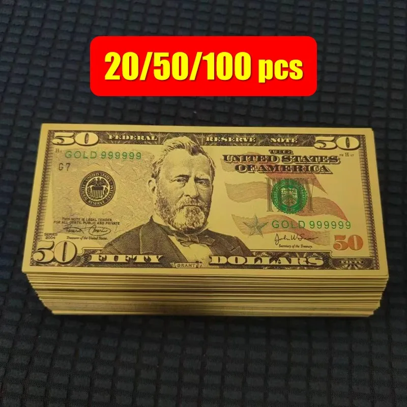 

20~100pcs America 24k Gold Foil Banknotes 50 Dollars US Dollars Golden USD Paper Money Banknotes Crafts for Collection