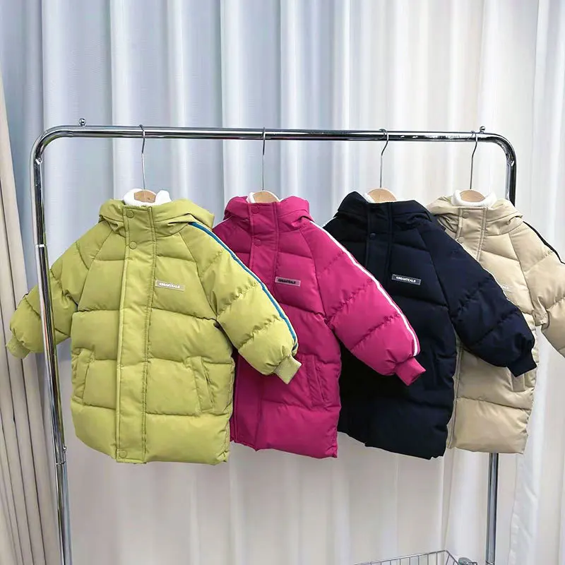 Kids Parka Thicken Warm Long Jackets Toddler Kids Outerwear Outwear Clothes Solid color Winter Down Cotton Children\'s 3-10Y