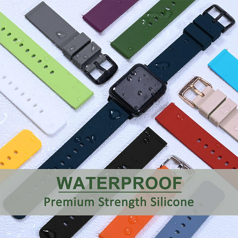 WOCCI Silicone Strap Gold Stainless Steel Buckle Quick Release 13 Colors Available 14mm 16mm 18mm 19mm 20mm 21mm 22mm 24mm