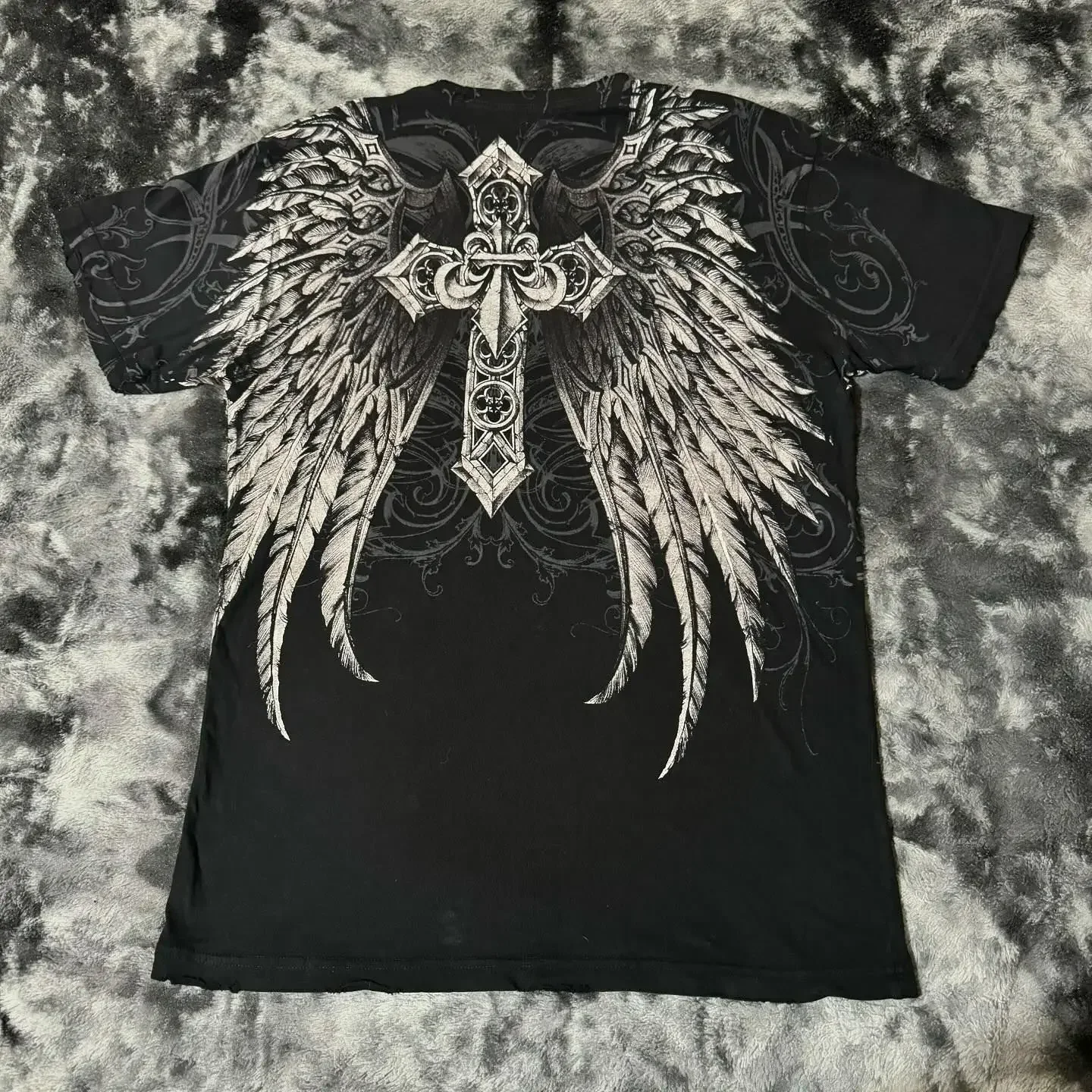 2000s affliction T-shirt Vintage Clothing Punk Hip Hop Graphic Print Oversized T shirt Men Round Neck Cotton Short Sleeve Tops image 2