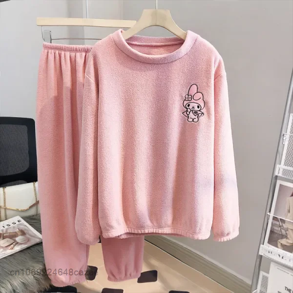 Sanrio Cinnamoroll Sleepwear Suit Women Korean Style Plush Tops Pants 2 Piece Pajama Sets Y2k Female Soft Outdoor Home Clothes