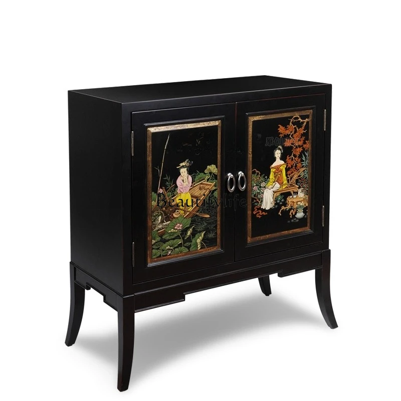 

6Black retro new Chinese style living room painted ancient locker room bedside table