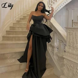 Lily Black Stain Prom Dresses Sleeveless Party Dresses Side Split Celebrity Gowns Pleat Wedding Party Dresses вечерние платья