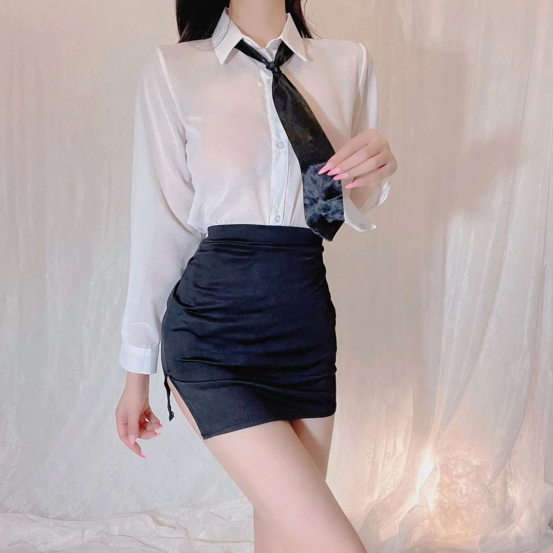 Women Lady Sexy Secretary Office Shirt Skirt Uniform Temptation Slim Work Outfit Pajamas Set