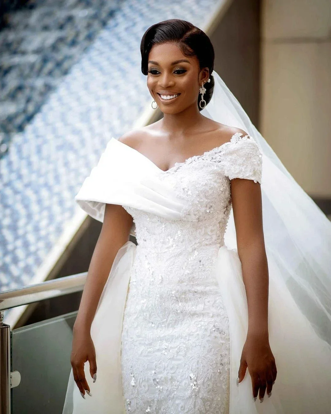 Customized Appliques Beads Mermaid Wedding Dresses With Overskirt Aso Ebi Off The Shoulder Vestido De Casamento Bridal Gowns