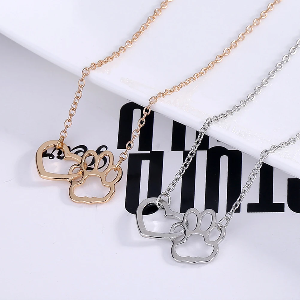 

1Pcs Silver Dog Love Heart Necklace Elegant Paw Print Pendant Women Jewelry Gift