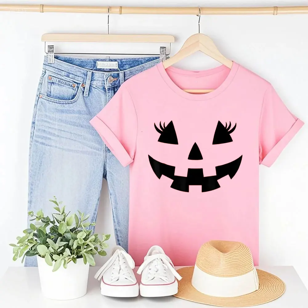 Jack O Lantern Face Ciglia di zucca Costume di Halloween T-shirt divertente Personalità confortevole Top Donna Divertente Top Street Fashion