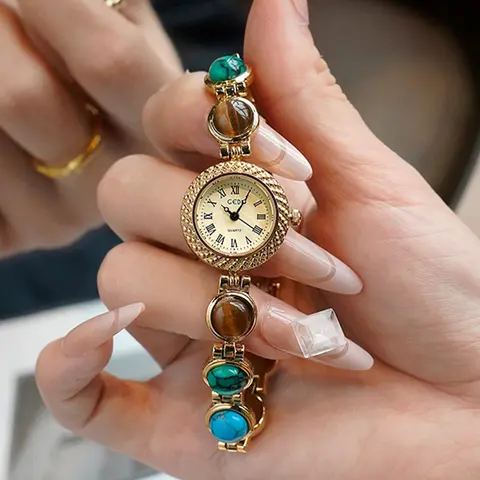 여성을위한 GEDI 빈티지 시계 럭셔리 멀티 컬러 팔찌 시계 우아한 보석 석영 여성용 손목 시계 생일 선물 여성