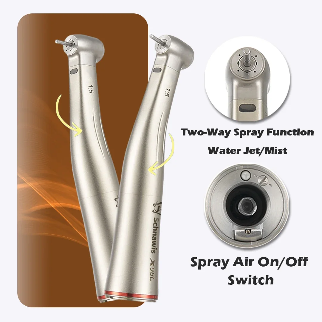 X95L contraangulo Spray Air On/Off Switch Dental 1:5 Increasing Speed Handpiece Against Contra Angle LED Optic Fiber Red Rings