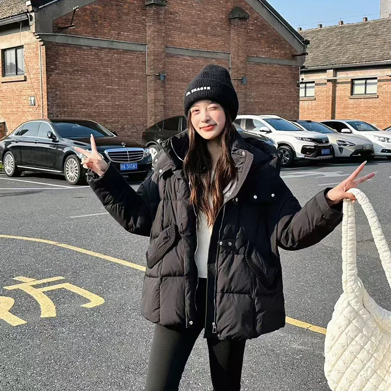 Inverno quente jaqueta feminina 2025 novo design elegante sentido engrossado pato branco para baixo com capuz jaqueta feminina h649