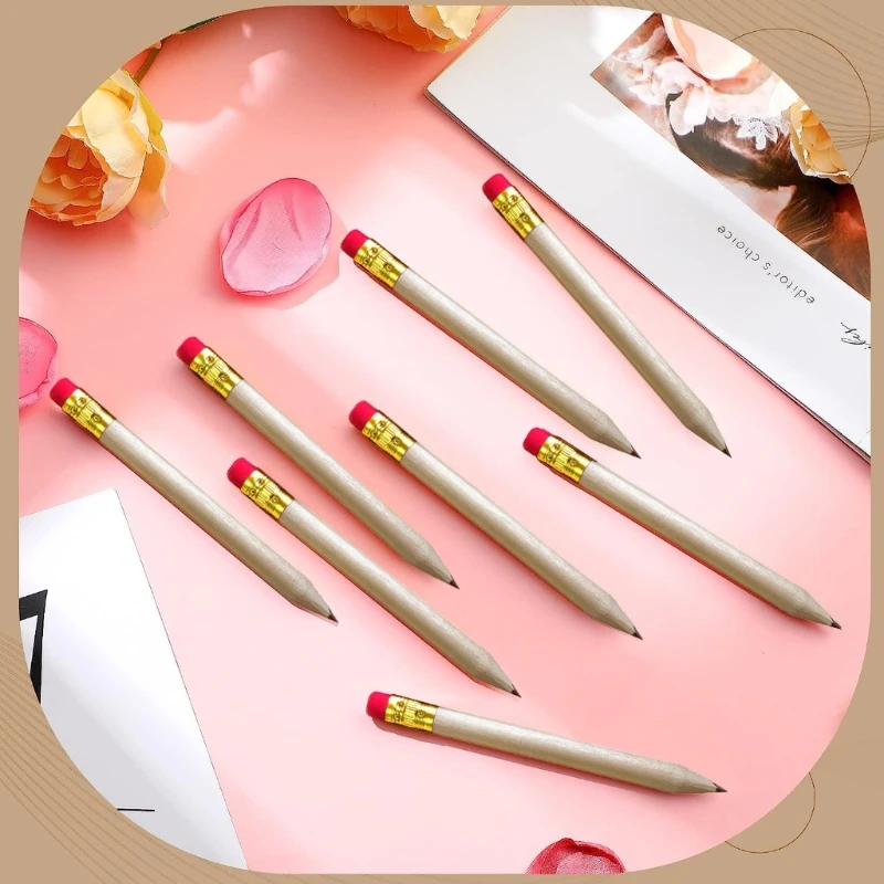 50ชิ้นรอบไม้มินิดินสอสำหรับโรงเรียนห้องเรียนเจ้าสาวจัดงานแต่งงานอุปกรณ์สำนักงานK1KF