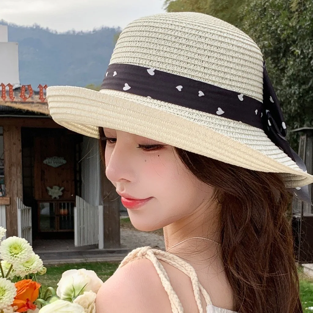 

Decorative Bow Hat Sweet Straw Sun Hat Foldable Visor Cap Lightweight Women'S Beach Hat For Outdoor Picnic Summer Fashion Spring