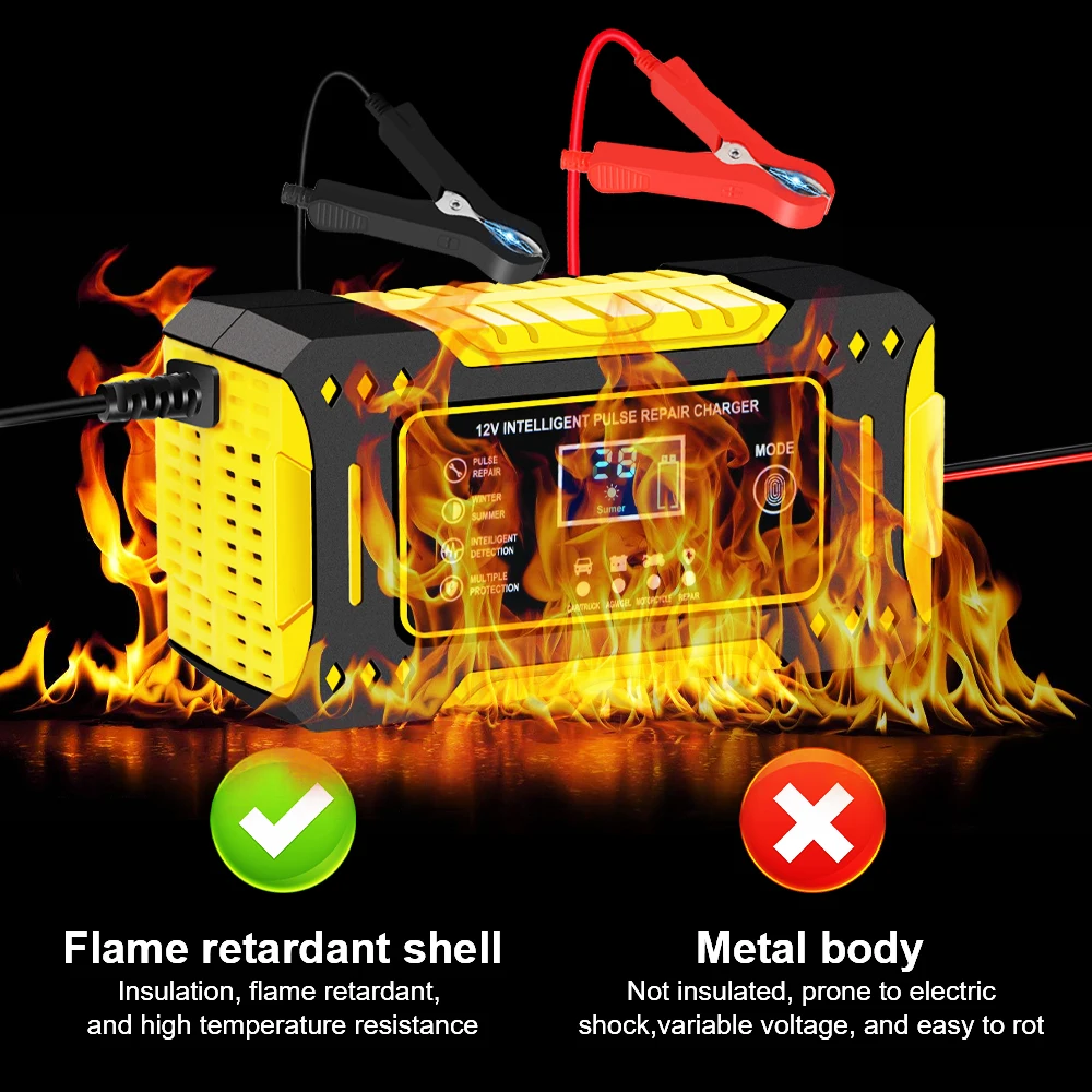 Cargadores de batería de GEL AGM de ácido de plomo, 12V, 6A, 3 etapas, cargador de batería para motocicleta, accesorios para coche, carga rápida inteligente