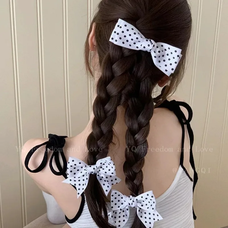 Black and White Polka Dot Bow Barrettes Side ClipHair Sweet High Sense Back Head Twist Braid Decorative HairClip hairaccessories