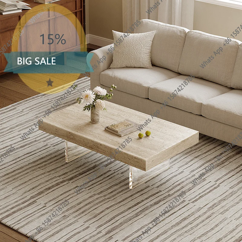 

Jo Wabi-Sabi Travertine Coffee Table, Modern Minimalist Tea Table For Home&Guesthouse, Heat & Scratch Resistant, Artisan Customi