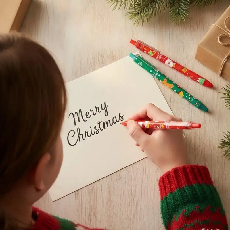 0.5mm Christmas Retractable Gel Pen 15/30Pcs Santa Snowman Reindeer Pattern Click Pen School Office Writing Stationery Xmas Gif
