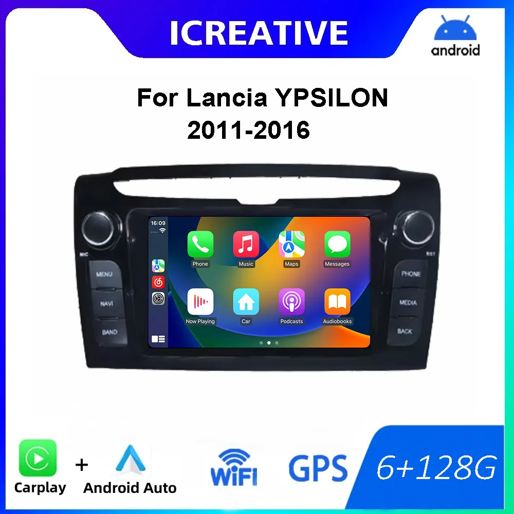 Android Auto Radio For Lancia YPSILON 2011 2012 2013-2016 BT Multimedia Smart Car Systems Navigation GPS Stereo Carplay Headunit