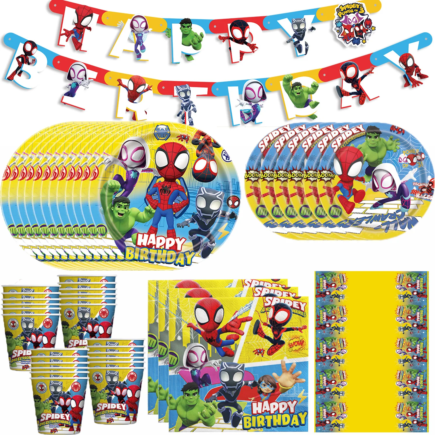 

Cartoon Spider-Man Birthday Party Decor paper Disposable Tableware Tablecloth Plate Cup Gift Bag Kids Favor Gifts Party Supplies