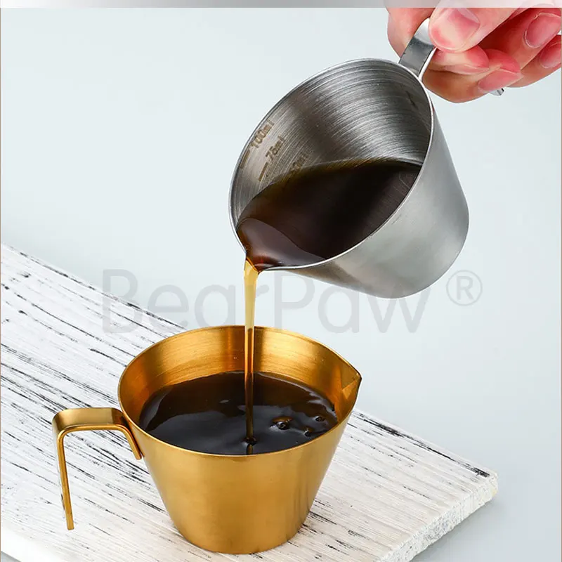 1pcs 100ml 304 stainless steel coffee extraction cup with scale, small milk urn making cup, espresso measuring cup,La Hua Cup