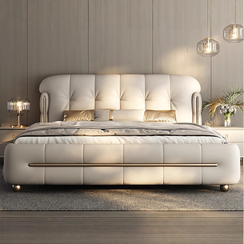 

Leather soft bag Double bed 180x200cm Modern elegant luxury comfortable bedroom beds home camas matrimoniales interior furniture