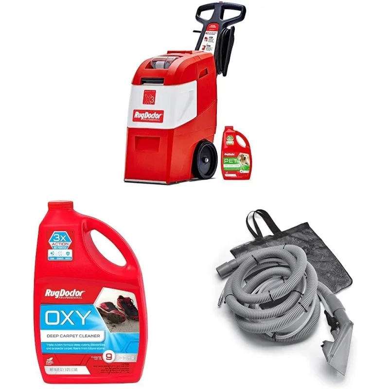 

Mighty Pro X3 Commercial Carpet Cleaner – Large Red Pet Pack & Triple-Action Oxy Carpet Cleaner & Universal Attachment for X3 Co