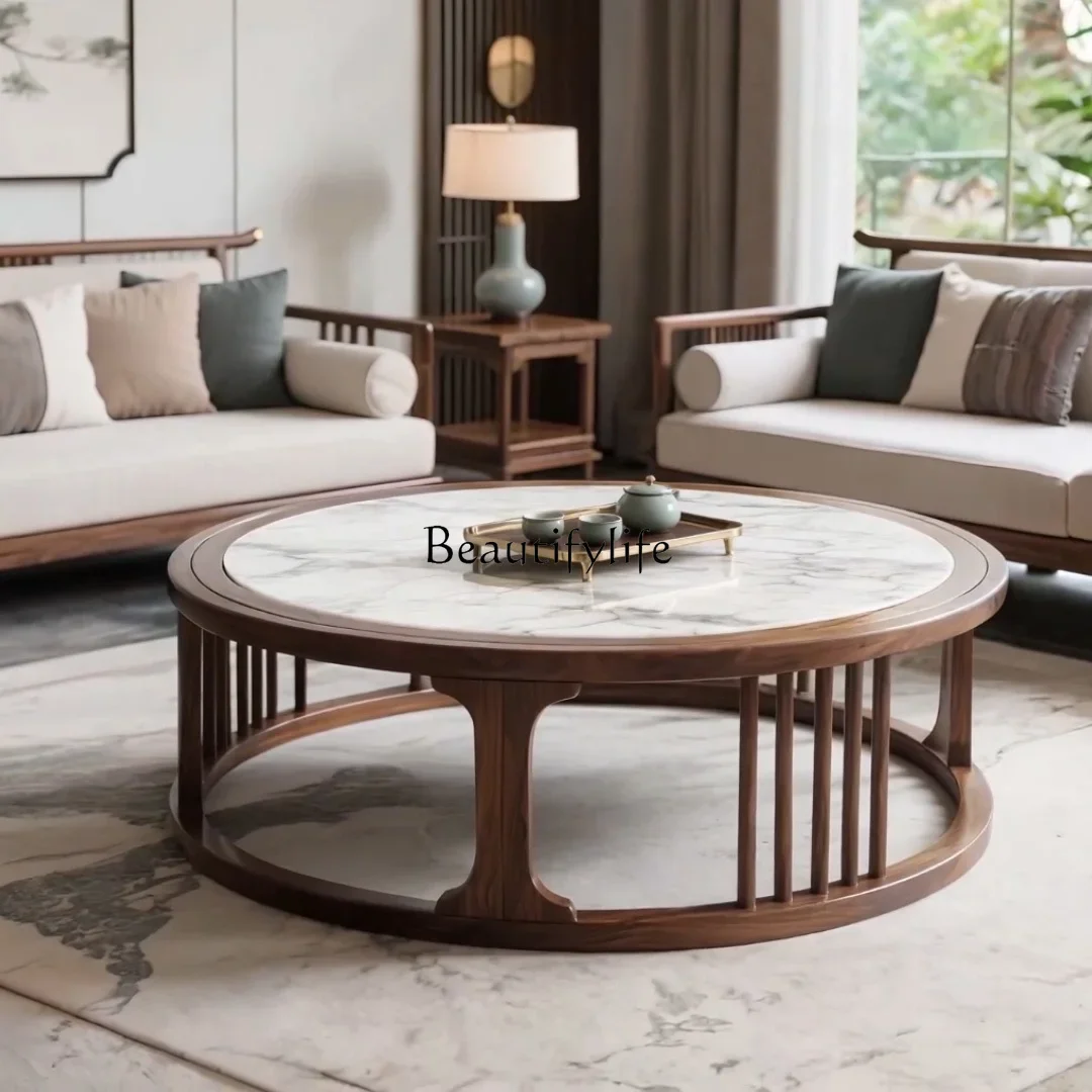 

yj9 New Chinese North American black walnut solid wood coffee table rock slab simple modern round coffee table