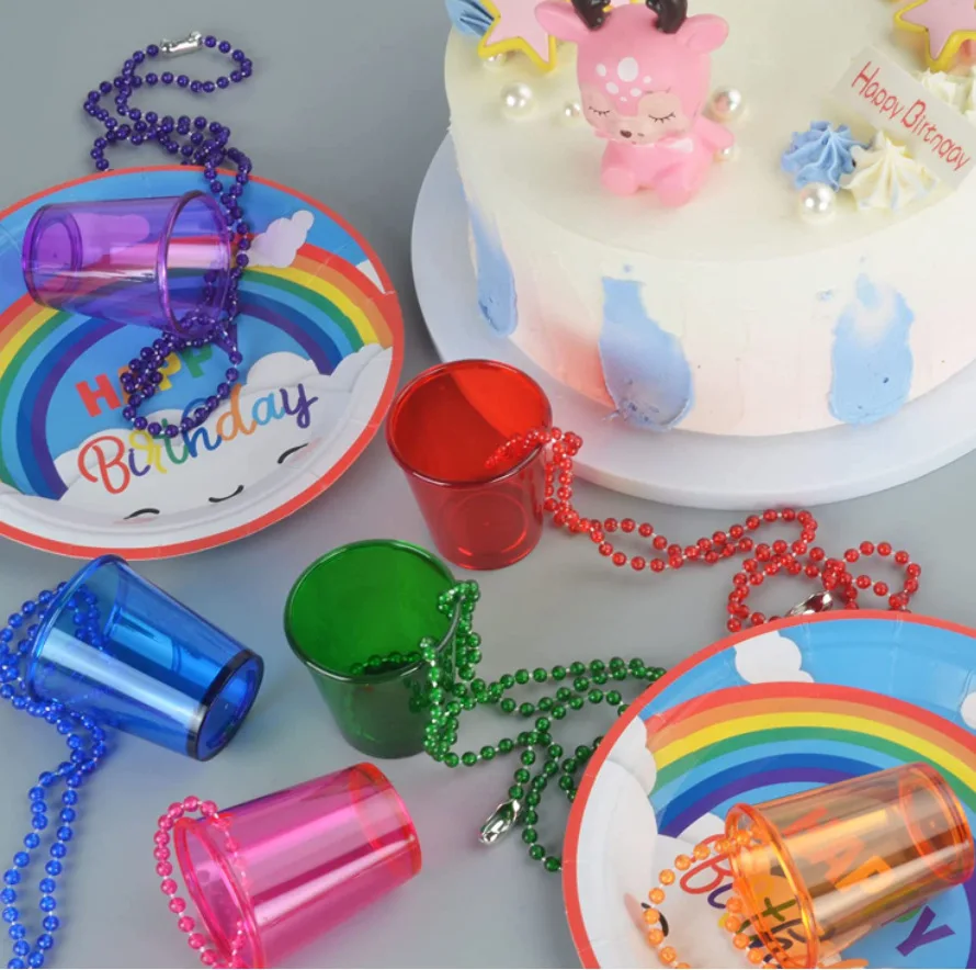 12 Stück Schnapsgläser auf Perlenkette aus Kunststoff, Schnapsbecher-Halskette, Hochzeit, Junggesellenabschied, Geburtstag, Party, Dekorationszubehör – Detail 11