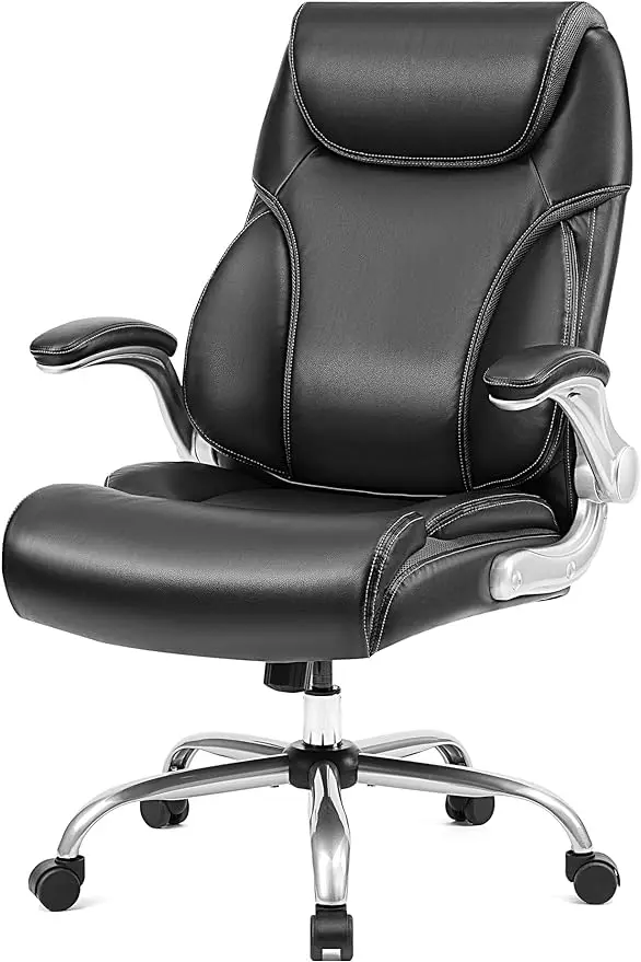 

Flip-up Arms 500 lbs Load Capacity Leather Executive Chair Adjustable Tilt Angles Swivel Office Chair with Thick Padding