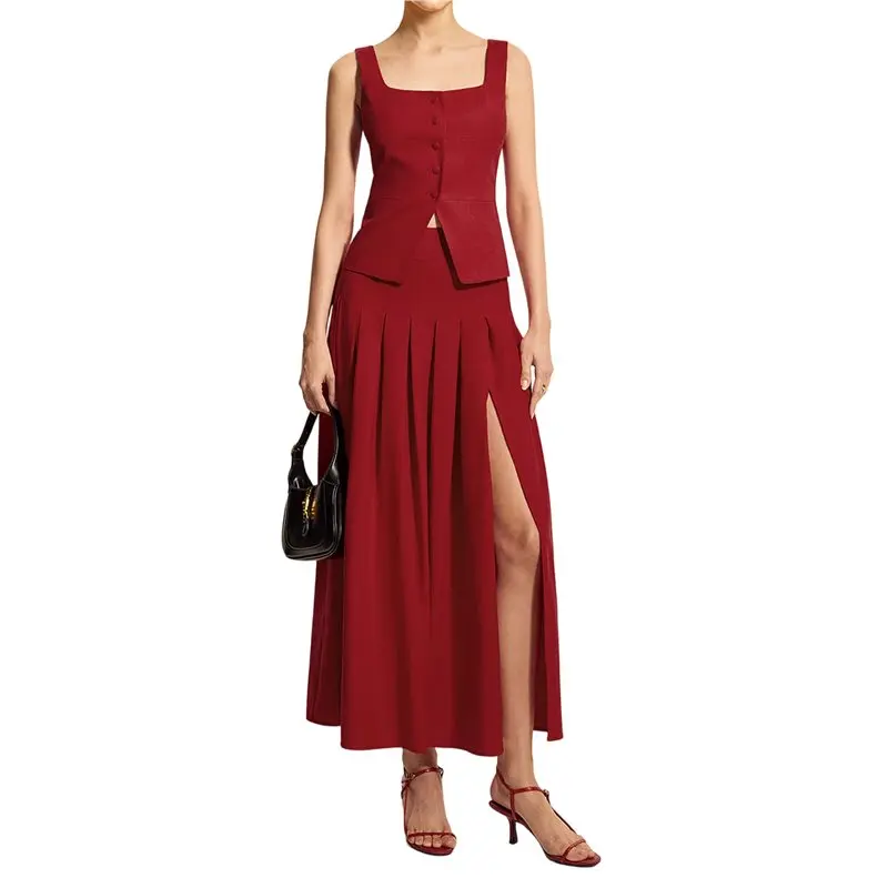 

NEW-Women's 2 Piece Sets Sleeveless Blazer Vest Skirt Suits