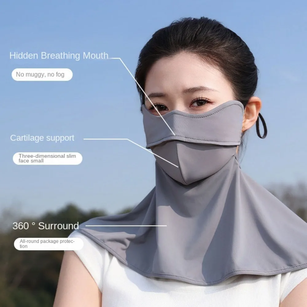 

Elastic Solid Color Sunscreen Face Cover Face Protection Neck Gaiter Ice Silk Mask Scarves Dustproof UV Protection Veil Riding