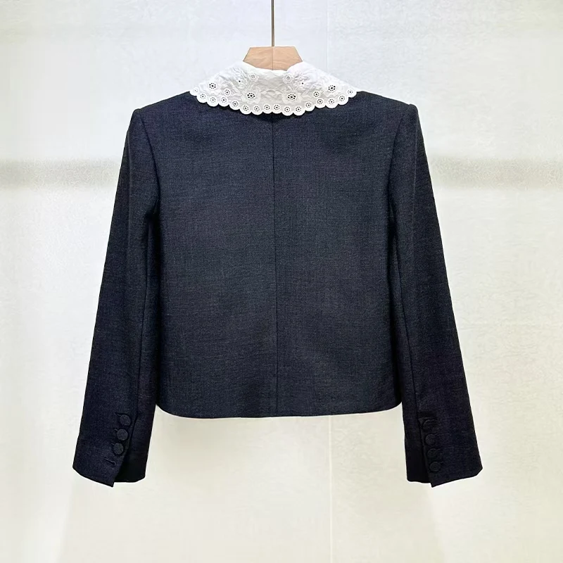 Women's Contrast-Color Embroidered Lapel Jacket Stylish Commuter Short-Length Versatile Blazer 2026 Spring New Arrival Y2K