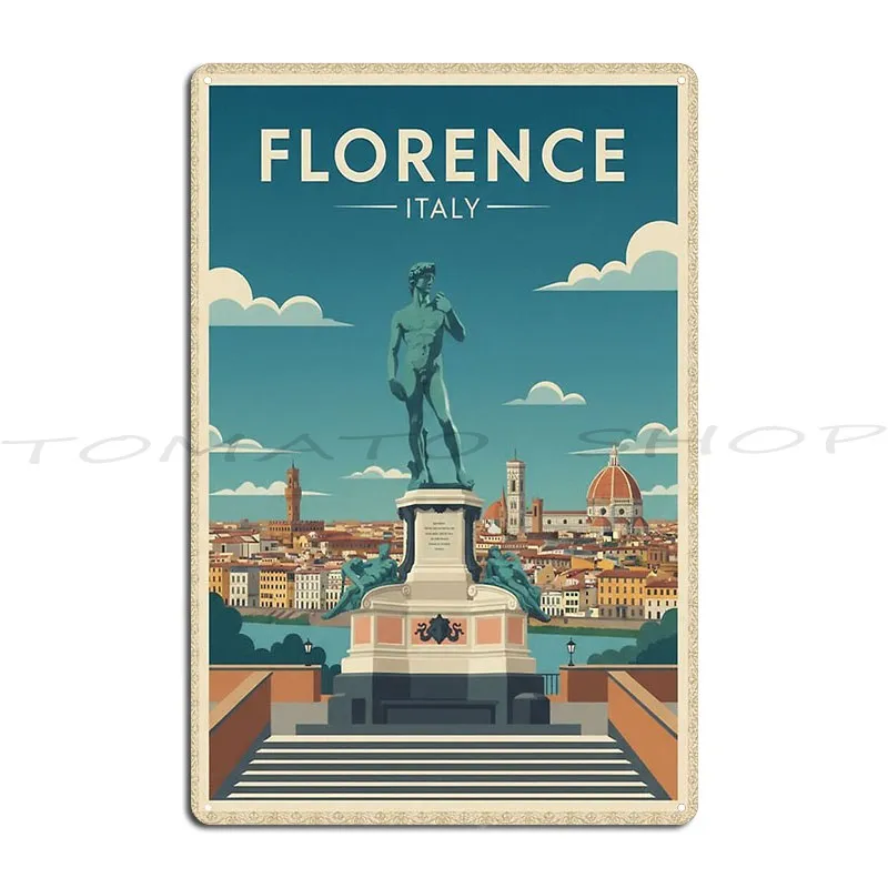 Florence Vintage Travel Michelangelo Square Italy Metal Plaque Poster Classic Decoration Pub Cinema Printed Tin Sign Poster