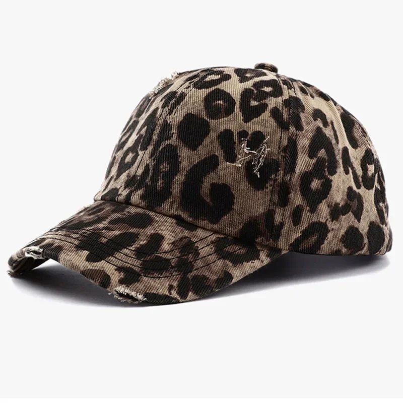 2024 New Leopard Print Vintage Washed Cotton Baseball Cap Women Hip Hop Ponytail Messy Buns Outdoor Sport Hats Accessories