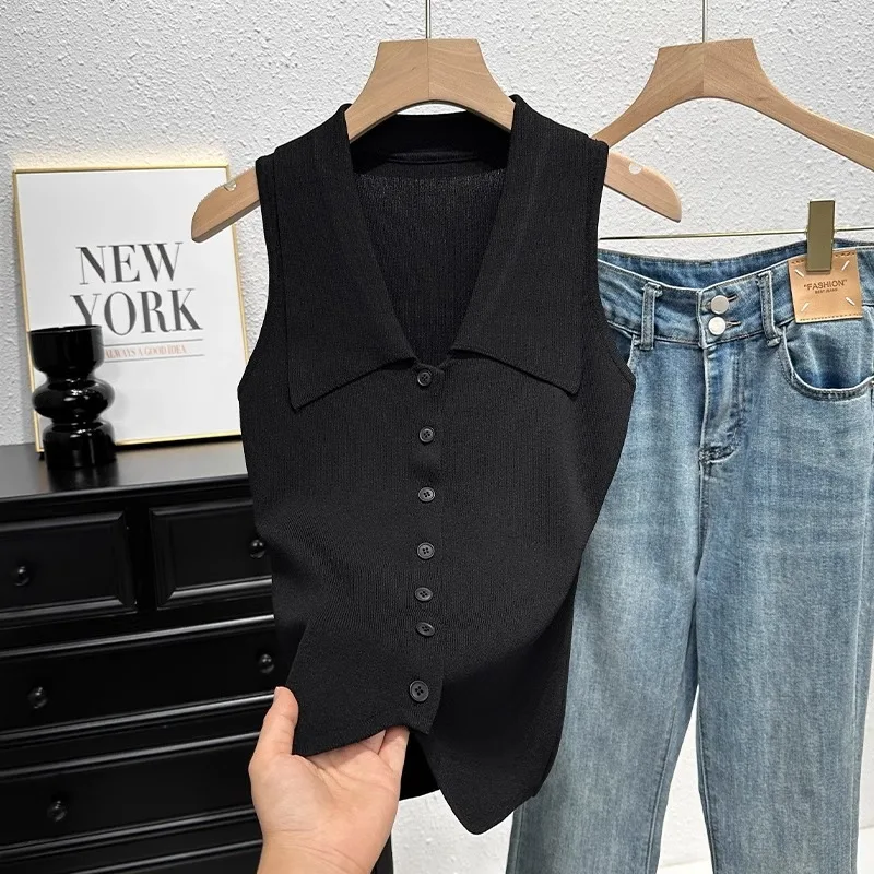 الصلبة محبوك تانك القمم الصيف المرأة بلوزات بلا اكمام عادية تنوعا سترة تي شيرت 2025 الكورية نمط الملابس النسائية #4