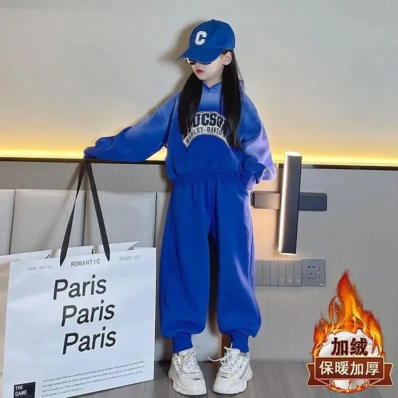 

Kawaii Girl Autumn and Winter2-Piece Set Trend Hooded Sweatshirt Tops Keep Warm Fashion Student Cartoon Casual Children Clothing