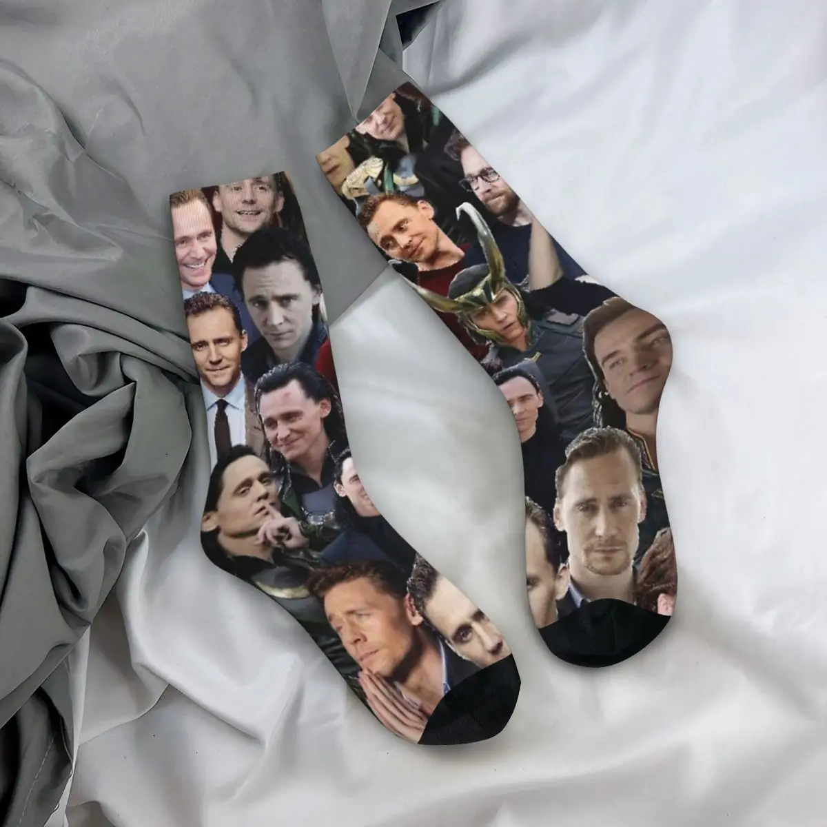 Tom hiddleston collage adulto meias unisex, meias masculinas meias femininas