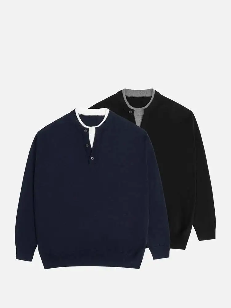 

Удобный мужской вязаный свитер с эффектом двухслойности, круглый вырез, осенне-зимняя новинка, повседневный стиль, мягкий полиэстер