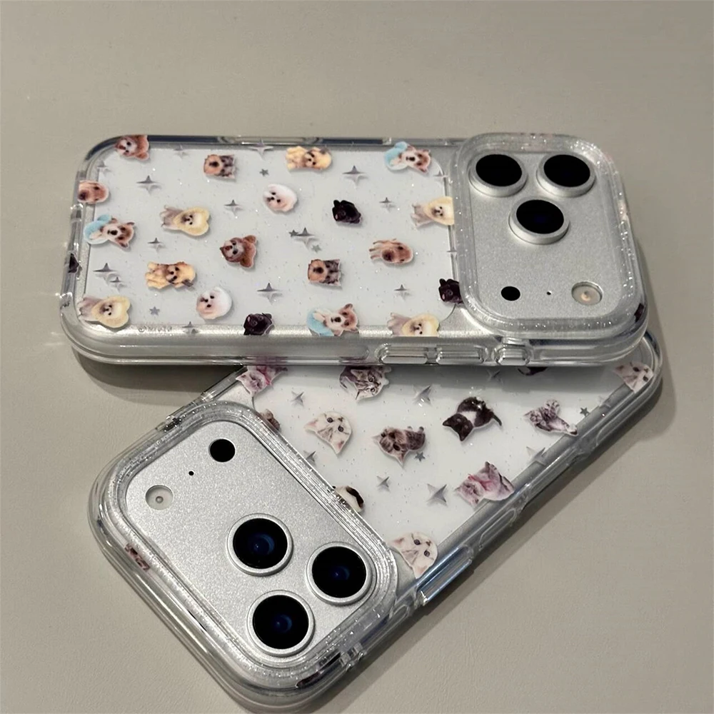 Niedliche Welpen-Cartoon-Kätzchen-Glitzer-Sternen-Transparente Hülle für iPhone 16 17Pro 13 14 15 18 Promax Stoßfeste Schutzhülle – Detail 9