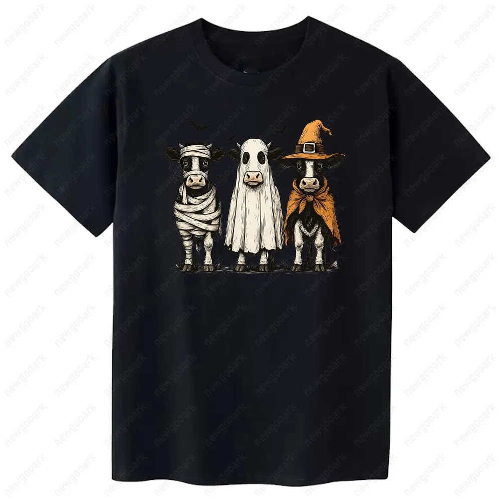 ハロウィンゴースト牛漫画グラフィック Tシャツ女性男性秋ヴィンテージ諸聖人の日コットン Tシャツクラシック O ネック半袖
