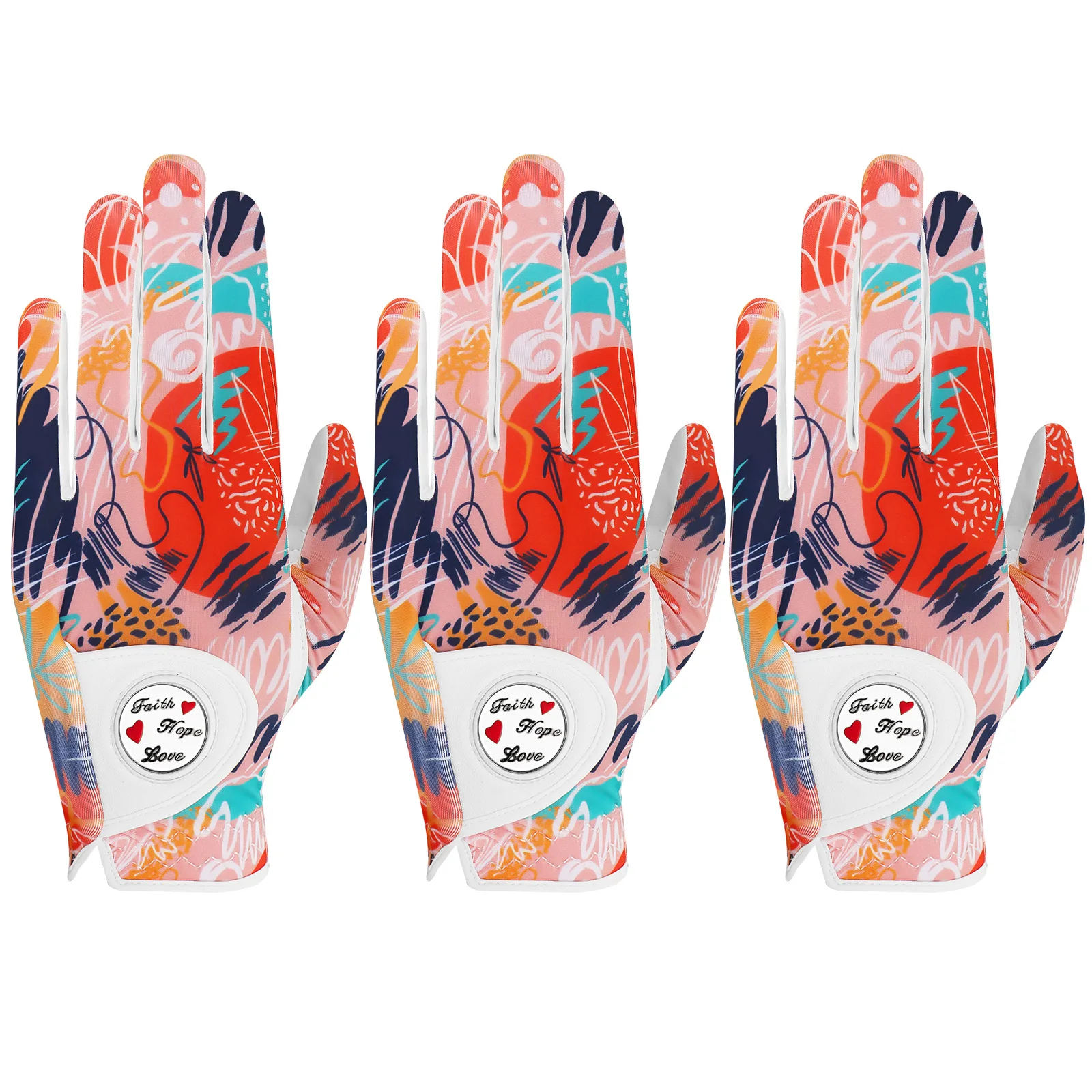 

Женские перчатки для гольфа, левая и правая рука, кожаные, с шариковым маркером, комплект из 3 шт., цветные перчатки для правой и левой руки, для гольфиста, всепогодная ручка