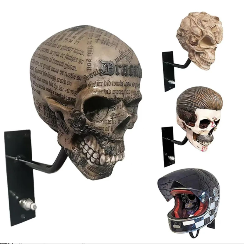 Halloween Retro Skeleton Skull Helmet Wall Hanging Holder Gothic Style Helmet Storage Rack Home Wall Art Decor