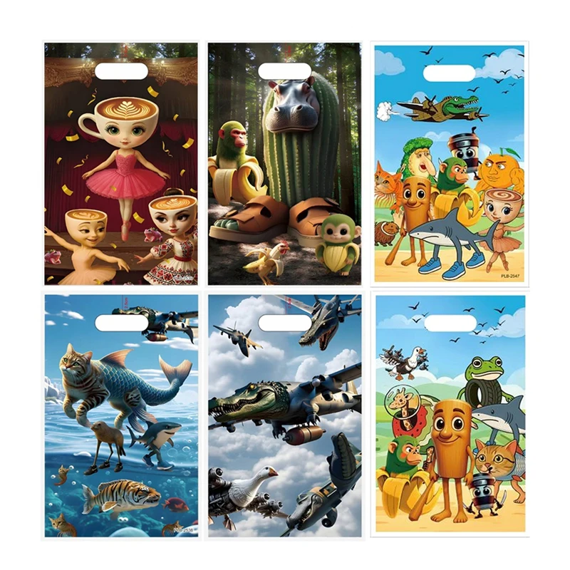 

10/30 Pcs Italian Brainrot Gift Bag Tung Tung Sahur Ballerina Cappucc Birthday Gift Bags Children Handheld Decorative Bag