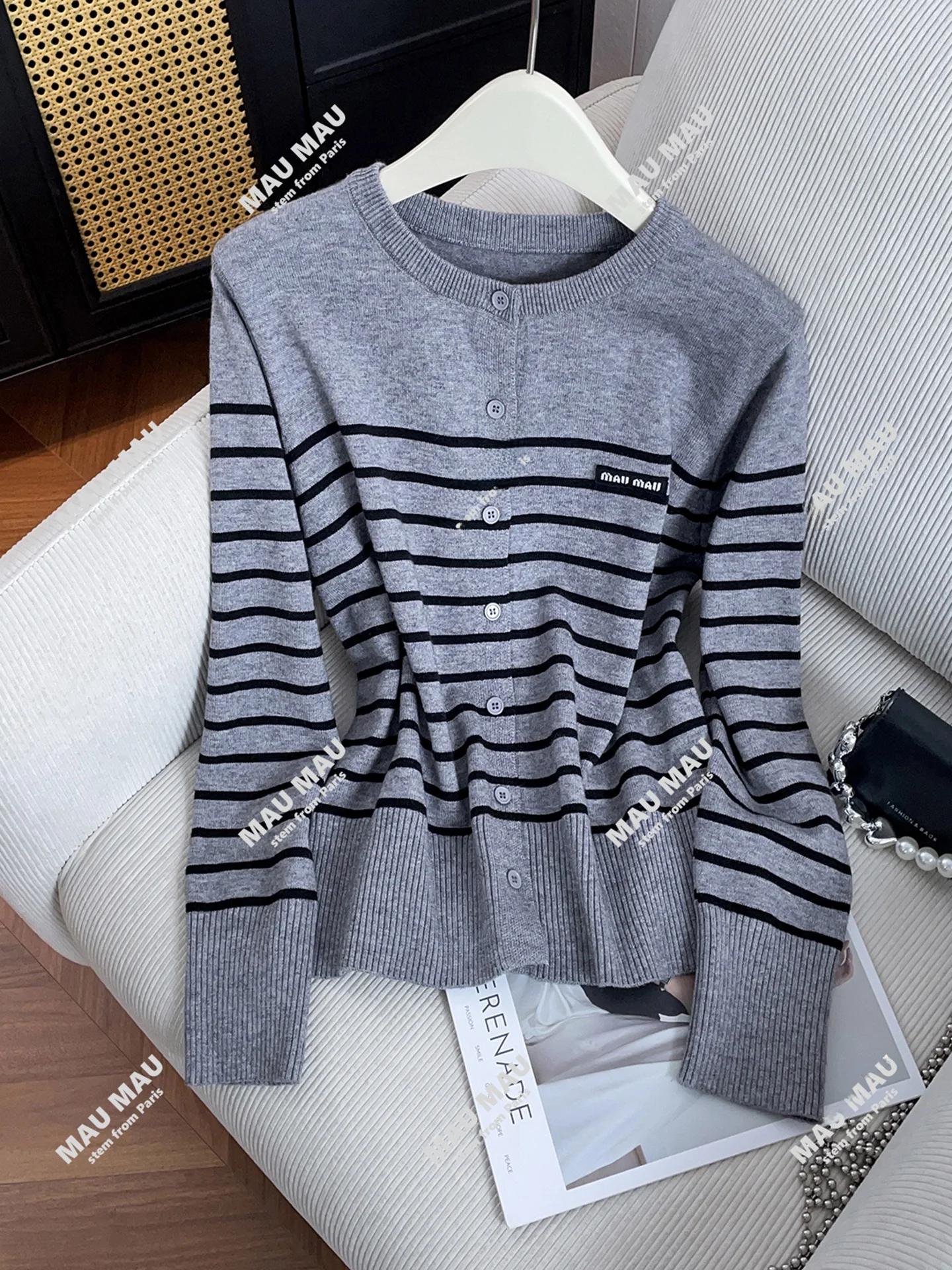 

Casual Versatile Striped Knitted Open Cardigan Top Women's Premium Autumn New Arrival Commute Sle Regular Fit Medium Softn