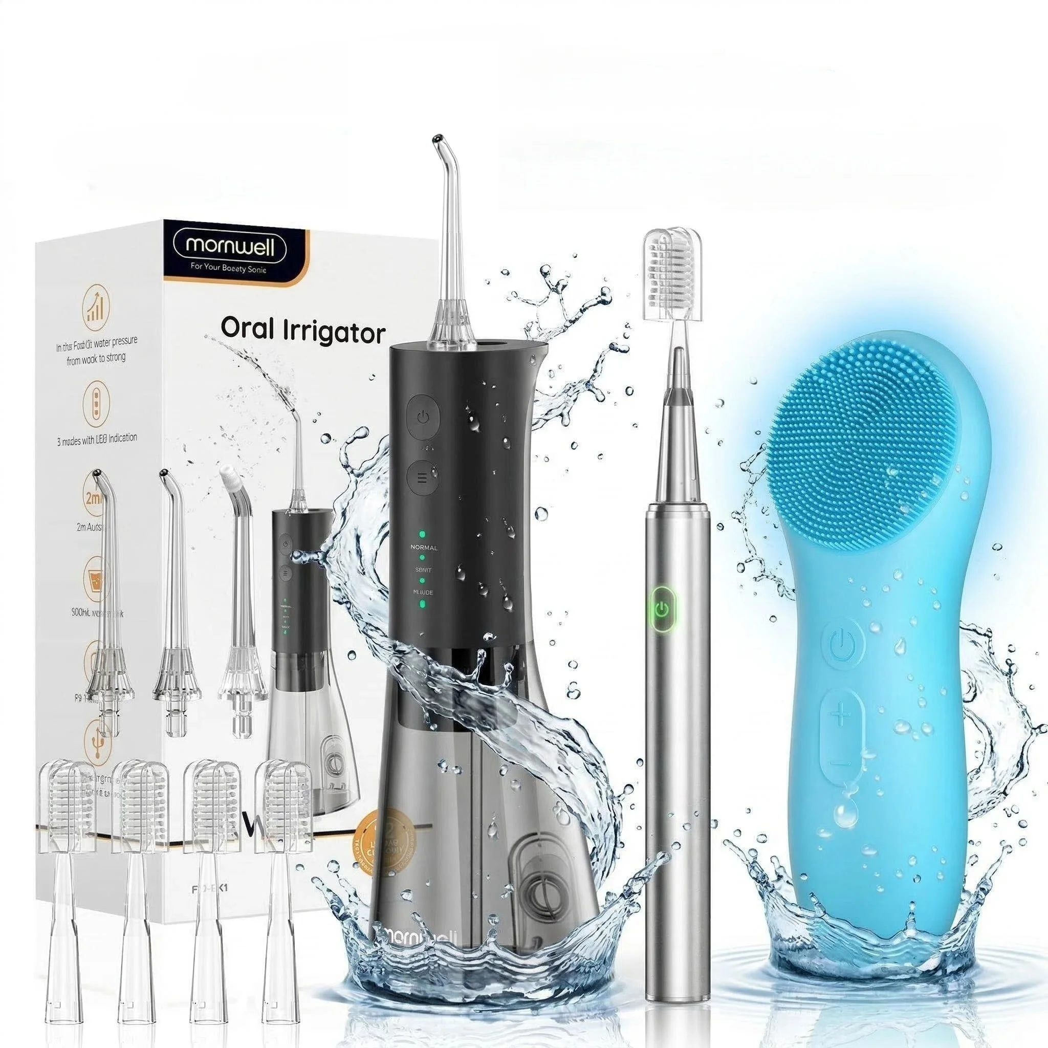 

Water Dental Flosser Pick for Teeth, Portable Cordless Oral Irrigator & Electric Toothbrush Combo, with 4 Modes 300ML Water Tank