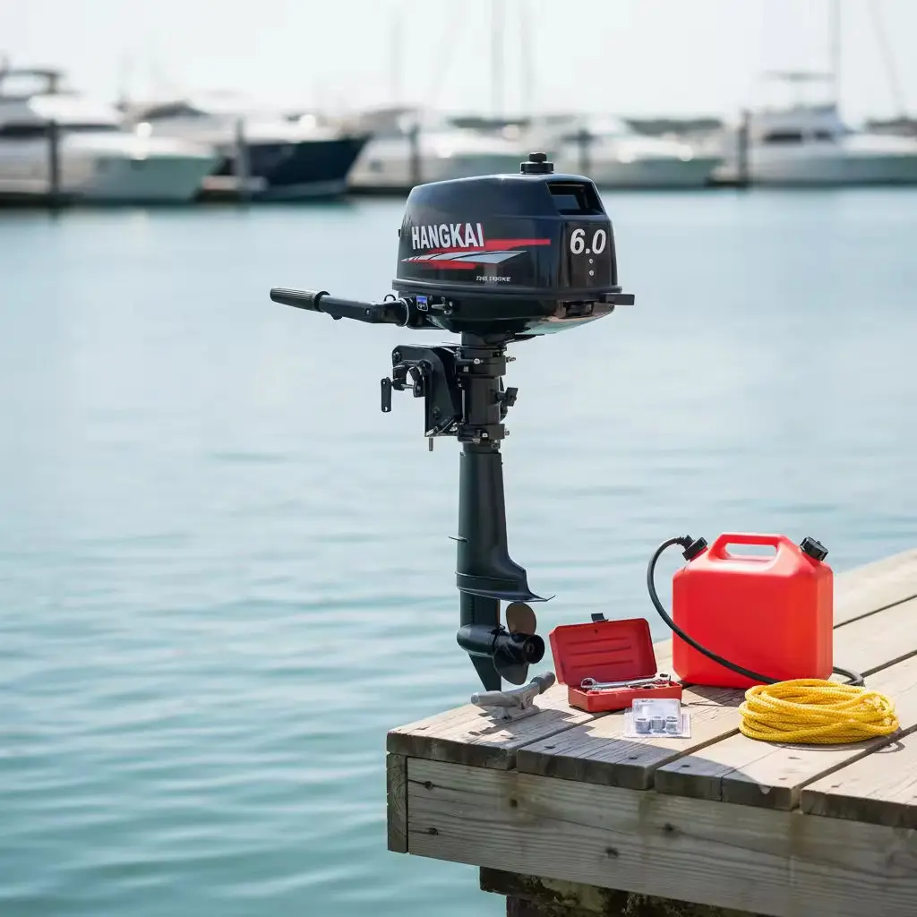 Wholesale HANGKAI 6HP 2 Stroke 102CC Outboard Motors Tiller Shaft Inflatable Fishing Boat Engines Water Cooling CDI System