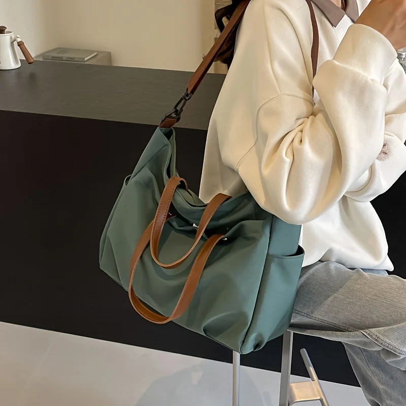 Large Capacity Nylon Material Tote Bag, Casual And Simple Style Shoulder Bag For Women Daily Commute