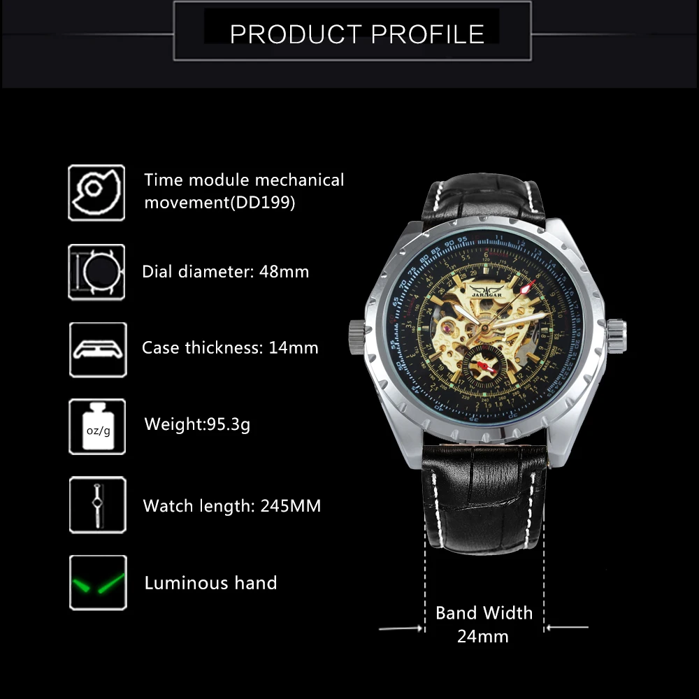 JARAGAR Steampunk Mechanical Watches Military Skeleton Automatic  Watch for Men Luxury Brand Leather Strap Luminous Hands Clock