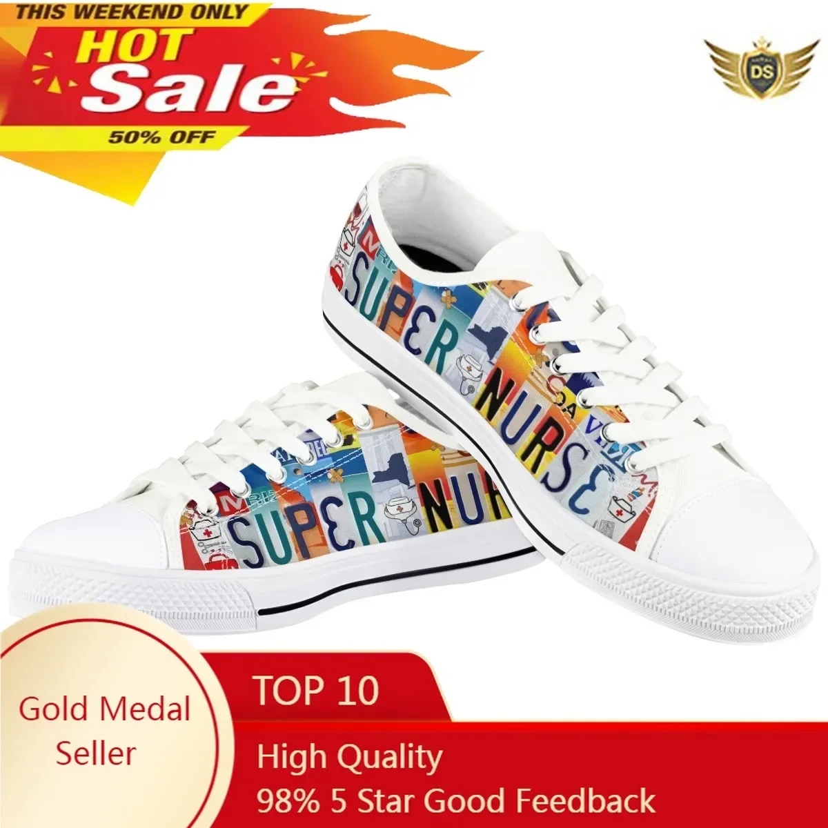 

License Plate Super Nurse Shoes Ladies Lace-up Casual Shoes Breathable Walking Canvas Shoes New Style Women Vulcanized Flat